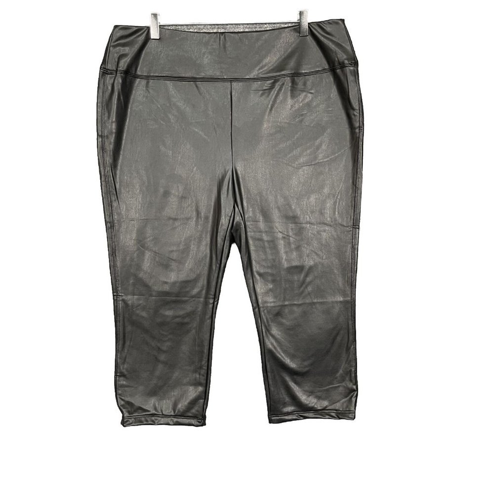 Soft Surroundings Pants Womens 1X Black Faux Leather Cropped Capri Pull On 5FT97